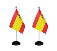Lot de 2 drapeaux de bureau espagnols de luxe avec mât solide, base noire et dessus en lance