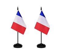 Lot de 2 drapeaux de bureau français de luxe, petits drapeaux de table français miniatures avec mât solide, base noire et dessus en lance