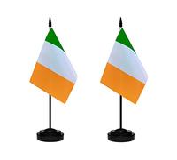 Lot de 2 drapeaux de bureau irlandais de luxe avec mât solide, base noire et dessus en lance
