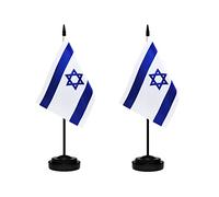 Lot de 2 drapeaux de bureau Israël de luxe avec mât solide, base noire et dessus en lance