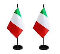 Lot de 2 drapeaux de bureau italiens de luxe avec mât solide, base noire et dessus en lance