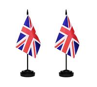 Lot de 2 drapeaux de bureau miniatures britanniques avec mât solide, base noire et dessus en lance