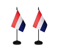 Lot de 2 drapeaux de bureau néerlandais de luxe avec mât solide, base noire et dessus en lance