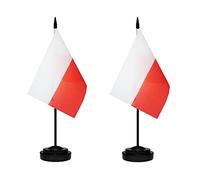 Lot de 2 drapeaux de bureau Pologne de luxe avec mât solide, base noire et dessus en lance
