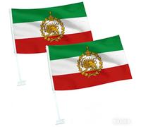 Lot de 2 drapeaux de fenêtre de voiture avec bâton, vieux drapeau historique de l'Iran et anciens drapeaux iraniens en tissu polyester de qualité supérieure, facile à monter pour décoration et