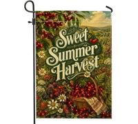 Lot De 2 Drapeaux De Jardin Cerises Panier Rustique Vintage 30X45Cm | Drapeaux Décoration Polyester Imperméable Garden Flag pour Cadeau Pendre la crémaillère Plate-forme