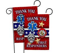 Lot de 2 drapeaux de jardin des premiers intervenants - Service des forces armées - Soutien de toutes les branches - Officiel militaire américain - Bannière de maison - Cadeau de petite cour - Double