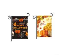 Lot de 2 drapeaux de jardin double face pour extérieur avec thèmes doubles d'Halloween et Thanksgiving, matériau en polyester pour une utilisation annuelle dans la cour avant et la décoration d'allée