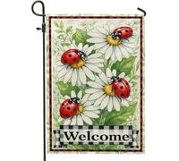 Lot De 2 Drapeaux De Jardin Jardin De Bienvenue Coccinelle 30X45Cm | Drapeaux Décoratifs D'Extérieur Double Face Polyester Drapeau De Cour De Maison pour Balcon Cadeau Plate-forme
