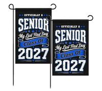 Lot de 2 drapeaux de jardin officiellement « A Senior My Last First Day Class of 2027 » pour la rentrée scolaire, cadeaux pour porche, cour, décoration extérieure de maison (bleu)