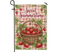 Lot De 2 Drapeaux De Jardin Panier Rustique De Fraises D'Été 30X45Cm | Drapeaux Décoratifs D'Extérieur Polyester Léger Drapeau de résurrection pour Balcon Cadeau Pendre la crémaillère