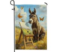 Lot De 2 Drapeaux De Jardin Peinture Fantaisiste D'Un Âne Brun 30X45Cm | Drapeaux Décoration Résistant Double Stitched Bannière de jardin pour Plate-forme Patio Pendre la crémaillère