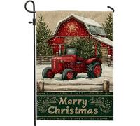 Lot De 2 Drapeaux De Jardin Tracteur Noël Grange Rustique 30X45Cm | Drapeaux Décoration Polyester Couleurs vives Garden Flag pour Balcon Patio Pendre la crémaillère