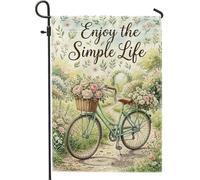 Lot De 2 Drapeaux De Jardin Vélo Vintage Rustique Panier De 30X45Cm | Drapeaux Décoration Double Stitched Inaltérable Bannière de jardin pour Fête Pendre la crémaillère Patio