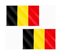 Lot de 2 drapeaux de la Belgique 1,5 x 0,9 m avec œillets en laiton - Drapeau belge en polyester pour matchs de football, célébrations nationales, affichage de la maison et du jardin