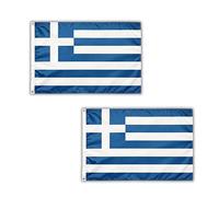 Lot de 2 drapeaux de la Grèce 1,5 x 0,9 m avec œillets en laiton - Drapeau grec en polyester pour fêtes Eurovision, matchs de football, maison et jardin