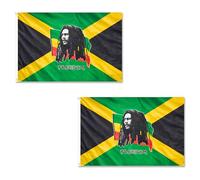 Lot de 2 drapeaux de la liberté de la Jamaïque Bob Marley - 1,5 x 0,9 m avec œillets en laiton - Bannière jamaïcaine en polyester pour festivals de reggae, décoration de chambre, décoration de chambre