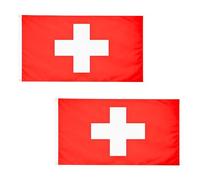 Lot de 2 drapeaux de la Suisse 1,5 x 0,9 m avec œillets en laiton - Drapeau suisse en polyester pour la fête nationale suisse, les événements sportifs, la maison et le jardin