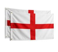 Lot de 2 drapeaux de l'Angleterre de St Georges avec œillets en laiton pour football, rugby, coupe du monde, festivals, défilés, fêtes, maisons, jardins et célébrations patriotiques - 1,5 x 0,9 m