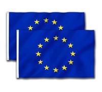 Lot de 2 drapeaux de l'Europe 90 x 150 cm avec 2 ?illets en métal, durable, drapeau de l'Europe, résistant aux intempéries, drapeau européen, conférence, jardin, paré, drapeau Union européenne