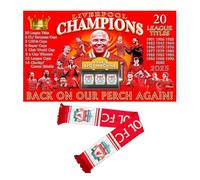 Lot de 2 drapeaux de Liverpool Champions 2025, drapeau 90 x 150 cm et écharpe 145 x 15 cm, lot de 2 pièces pour le défilé de célébration du 20e championnat de Liverpool (style 4)