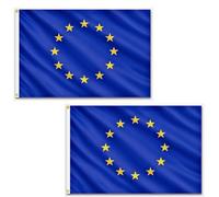 Lot de 2 drapeaux de l'Union européenne 1,5 x 0,9 m avec œillets en laiton - Bannière européenne en polyester pour la journée de l'Europe, le bureau et l'école, le bureau et le jardin