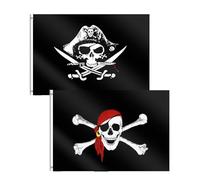 Lot de 2 drapeaux de pirate 60 x 90 cm - Drapeau de pirate avec design tête de mort - Drapeau en forme de tête de mort - Drapeau Jolly Roger - Drapeau Jolly Roger - Pour fête pirate - Décoration