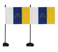 Lot de 2 Drapeaux de Table Islas Canarias Drapeau de Table Islas Canarias Drapeau de Bureau 21x14cm Mât et Base Drapeaux de Bureau Islas Canarias pour Salle de Conférence (Îles Canaries)