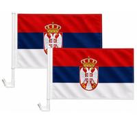Lot de 2 drapeaux de voiture - 30 x 40 cm - Avec support de fenêtre - Drapeau de fan (Serbie)