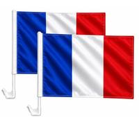 Lot de 2 drapeaux de voiture 30 x 40 cm avec support de fenêtre - Drapeau pour voiture - Drapeau de fan (France)