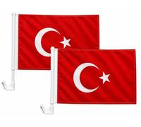 Lot de 2 drapeaux de voiture de 30 x 40 cm avec support de fenêtre, drapeau de fan (Turquie)