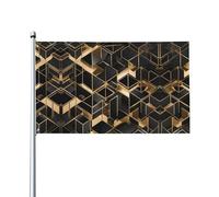 Lot de 2 drapeaux décoratifs d'extérieur à carreaux noirs et dorés (0,9 x 1,5 m), durables et résistants à la lumière, pour mariage, cour, anniversaire de mariage