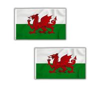 Lot de 2 drapeaux dragon du Pays de Galles 1,5 x 0,9 m avec œillets en laiton - Drapeau gallois Cymru en polyester pour décoration de la Saint-David, matchs de football, décoration de la maison et du