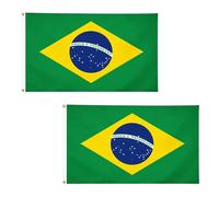 Lot de 2 drapeaux du Brésil 1,5 x 0,9 m avec œillets en laiton - Drapeau brésilien en polyester pour matchs de football, événements sur le thème du carnaval, décoration de la maison et du jardin