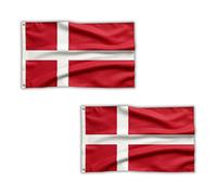 Lot de 2 drapeaux du Danemark 1,5 x 0,9 m avec œillets en laiton - Drapeau danois en polyester pour fêtes Eurovision, matchs de football, décoration maison et jardin