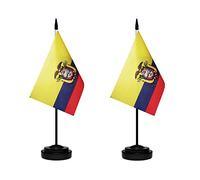 Lot de 2 drapeaux équatoriens de luxe équatoriens de bureau avec mât solide, base noire et dessus en lance