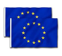 Lot de 2 drapeaux européens 90 x 150 cm, 2 œillets métal, durable, résistant aux intempéries, conférence, jardin, paré, Union européenne