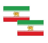 Lot de 2 drapeaux historiques de l'Empire iranien avec œillets en laiton, couleurs vives, double couture en polyester pour intérieur et extérieur (D) 0,9 x 1,5 m