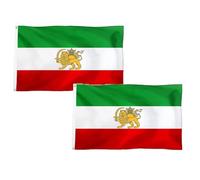 Lot de 2 drapeaux historiques de l'Empire iranien avec œillets en laiton, couleurs vives, double couture en polyester pour intérieur et extérieur (E) - 0,9 x 1,5 m
