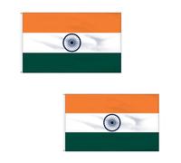 Lot de 2 drapeaux indiens de 1,5 x 0,9 m avec œillets en laiton en polyester pour le jour de l'indépendance, les matchs de cricket, la maison et le jardin