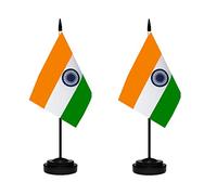 Lot de 2 drapeaux indiens indiens miniatures pour bureau avec mât solide, base noire et dessus en lance