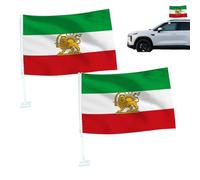 Lot de 2 drapeaux Iran Lion, Drapeau Iran pour voiture, petit lion de l'Iran avec mât de drapeau, polyester, pour fenêtre de camion de berline, 30 x 45 cm (B)