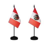 Lot de 2 drapeaux péruviens de luxe péruviens pour bureau avec mât solide, base noire et dessus en lance