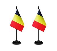 Lot de 2 drapeaux roumains de luxe pour bureau avec mât solide, base noire et dessus en lance
