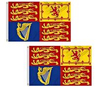 Lot de 2 drapeaux royaux King Charles III 1,5 x 0,9 m avec œillets en laiton - Bannière royale en polyester pour célébrations royales, événements britanniques, affichage de la maison et du jardin