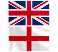 Lot de 2 drapeaux Union Jack de 1,5 x 0,9 m, 1 drapeau britannique et 1 drapeau de l'Angleterre St George, tissu polyester avec œillets en laiton, affichage patriotique intérieur ou extérieur