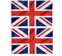 Lot de 2 drapeaux Union Jack de 1,5 x 0,9 m avec œillets, grand drapeau britannique d'extérieur en polyester double face de qualité supérieure