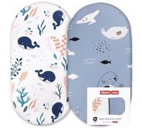 Lot de 2 draps de Berceau 100% Coton pour garçon et Fille, s'adaptent à Toutes Les Formes de Matelas de Berceau, draps de Berceau pour Matelas Ovale, sablier et rectangulaire (Baleine)