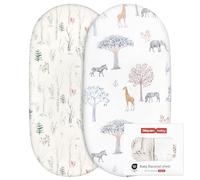 Lot de 2 draps de Berceau 100% Coton pour garçon et Fille, s'adaptent à Toutes Les Formes de Matelas de Berceau, draps de Berceau pour Matelas Ovale, sablier et rectangulaire(Les Arbres)