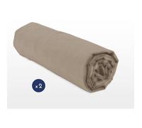 Home Linge Passion - Lot DE 2 DRAPS Housse UNI 100% Coton - Bonnet 25 Couleurs - Beige, MATIÈRE - 100% Coton, Tailles - 140 x 190 cm